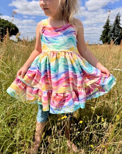 Eigenproduktion French Terry Regenbogen Wellen auf Pastell